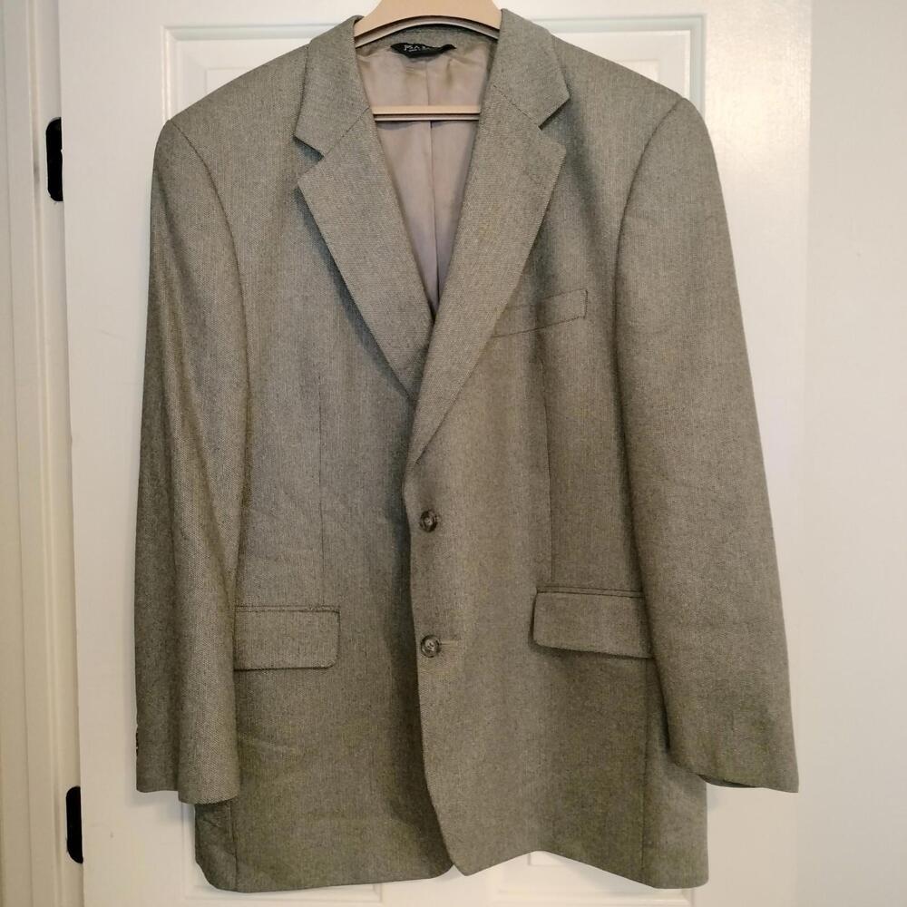 Jos A Bank Sport Coat Mens‎ 46R Brown Plaid Silk Blend Two Button Blazer